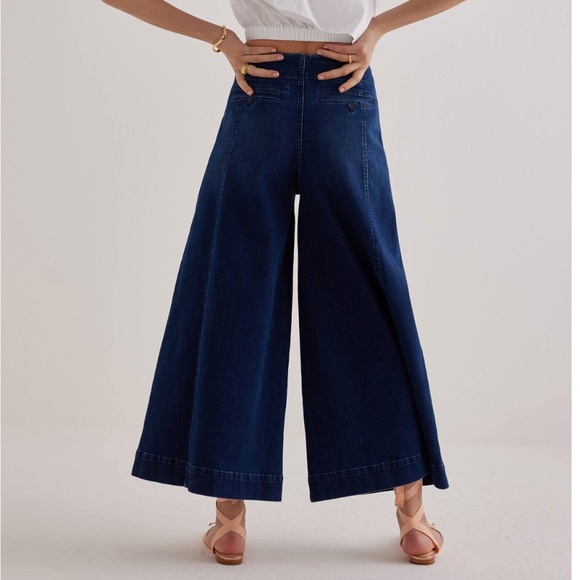 Anthropologie Maeve Blue Flare Wide Leg Cropped Ankle Jeans Size 28 - Picture 3 of 16